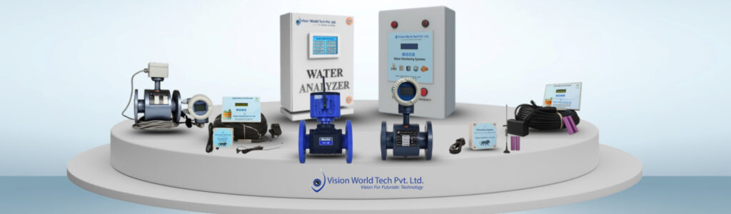 Range of industrial products by Vision World Tech Pvt. Ltd. including flow meters, telemetry systems, and wastewater treatment solutions.
